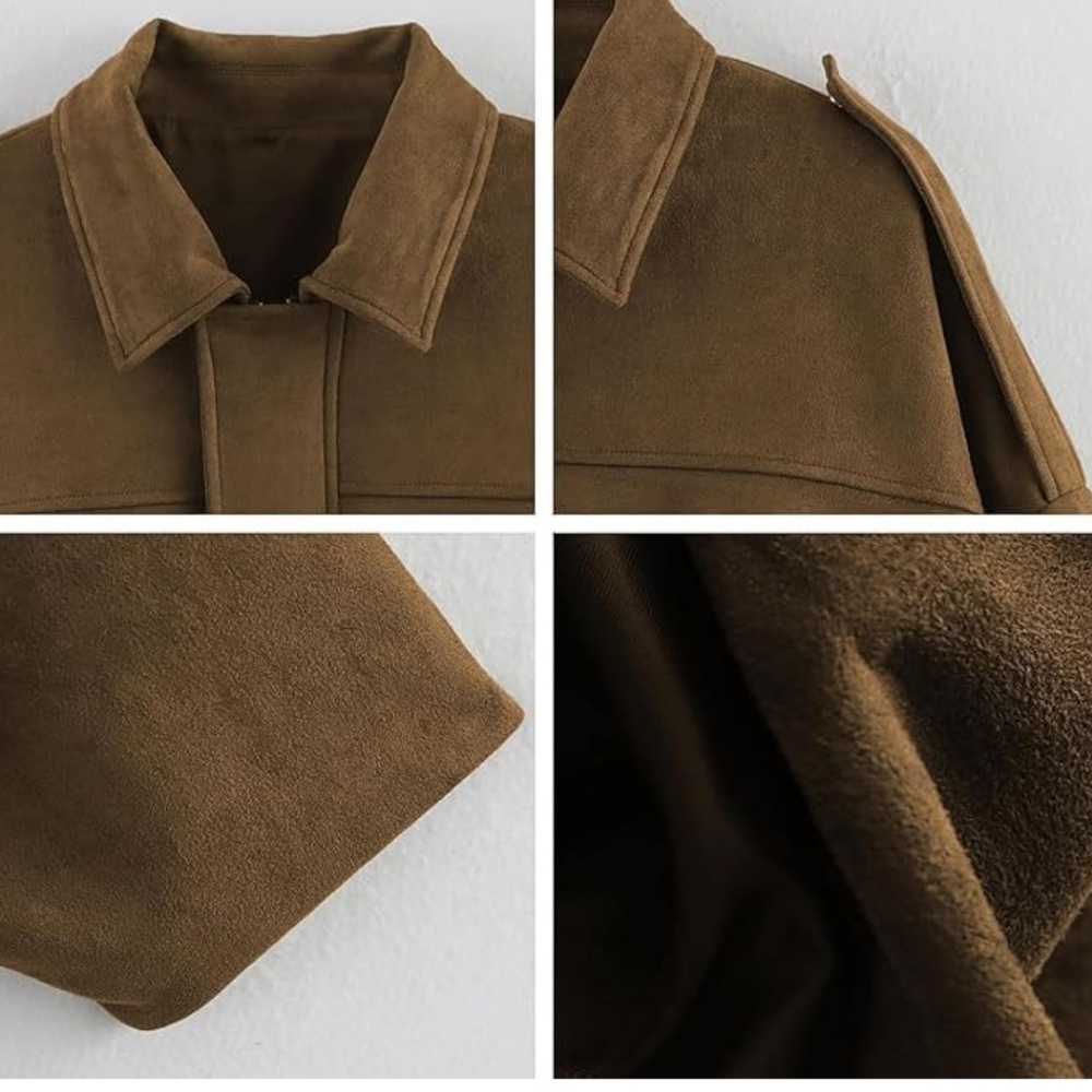 Brown Suede Women's Bomber Jacket Small - Picture 3 of 9